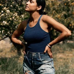 Imogene + Willie indigo ribbed racer back tank L